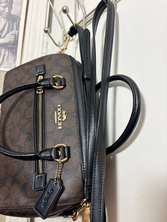 Coach Rowan Satchel Crossbody Signature Canvas Brown/Black F83607 - Picture 7 of 11